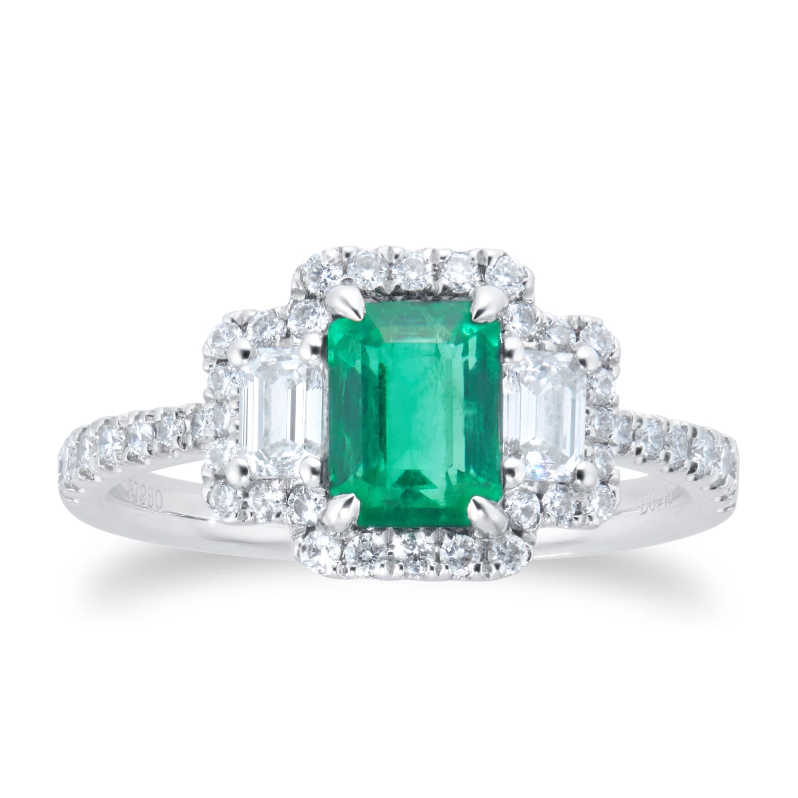 Amelia Platinum Emerald Cut Emerald & Diamond Ring - Ring Size L