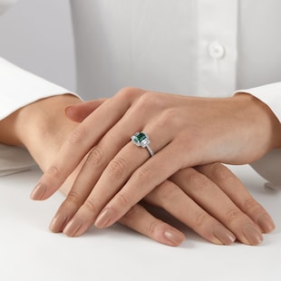 Mappin & Webb Amelia Platinum Emerald Cut Emerald & Diamond Ring