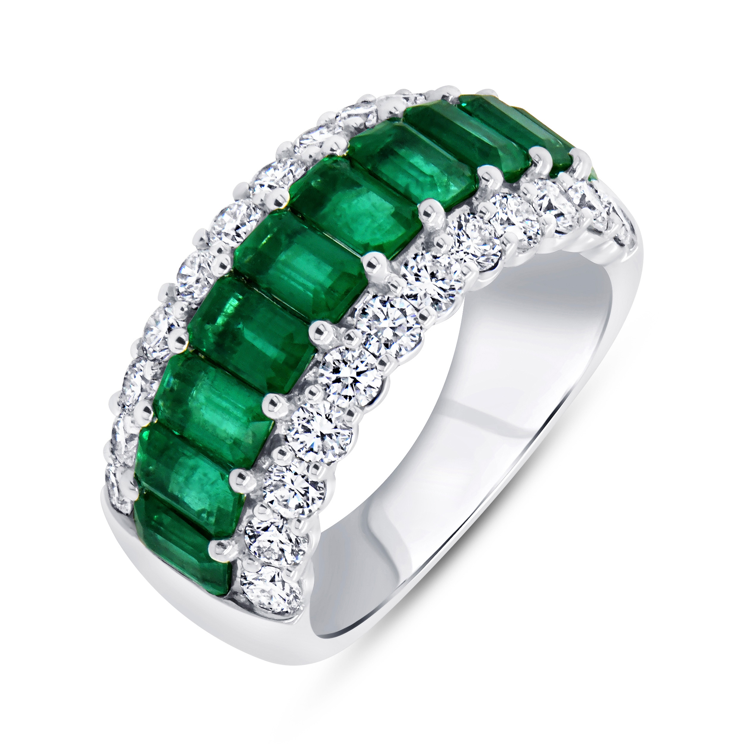 18ct White Gold Emerald & 1.22cttw Diamond Ring - Ring Size M.5