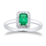 Mappin & Webb Platinum 6mm x 4mm Emerald & 0.14cttw Diamond Halo Ring - Ring Size N