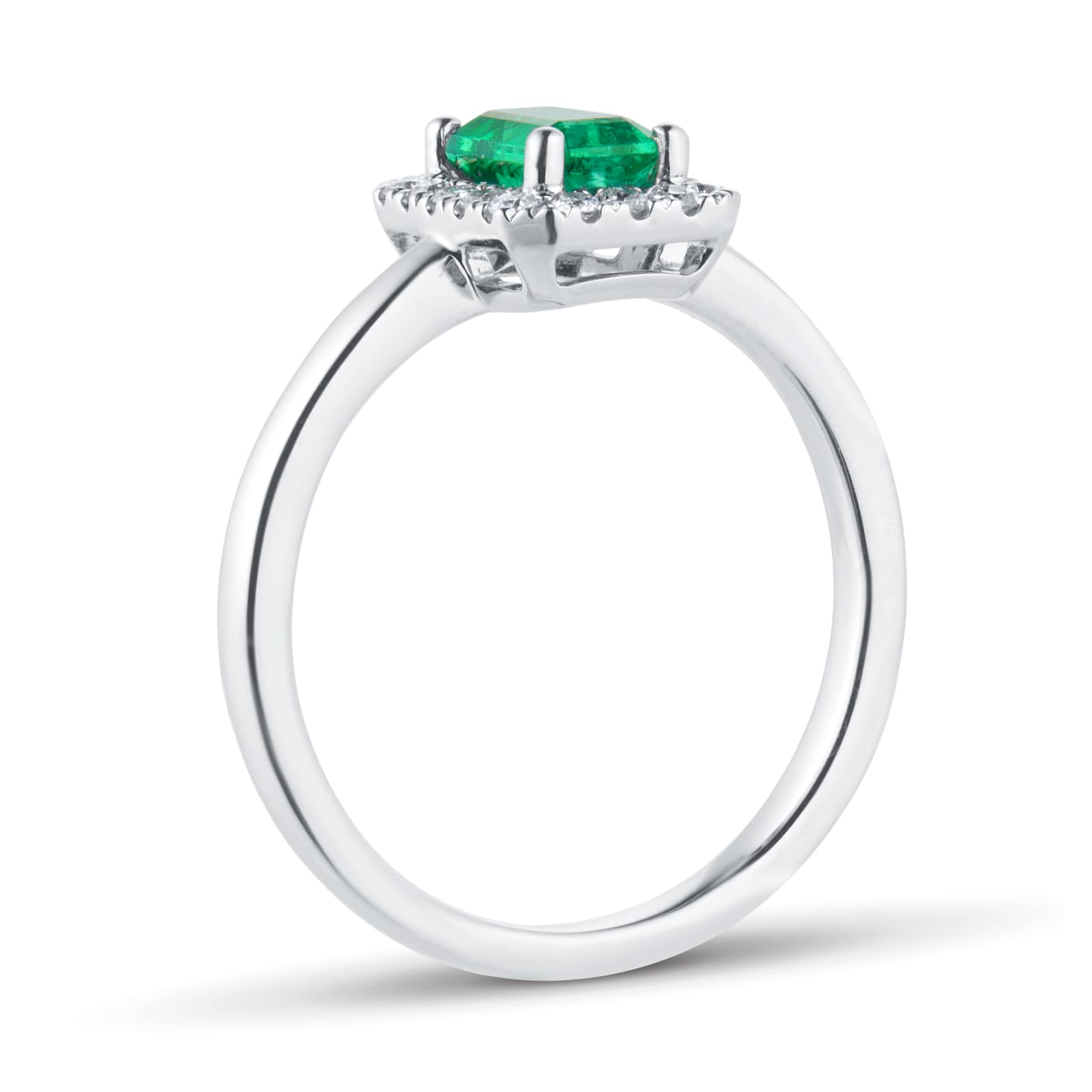 Mappin & Webb Platinum 6mm x 4mm Emerald & 0.14cttw Diamond Halo Ring