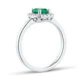 Mappin & Webb Platinum 6mm x 4mm Emerald & 0.14cttw Diamond Halo Ring - Ring Size N