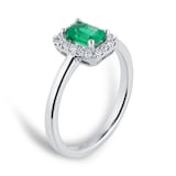 Mappin & Webb Platinum 6mm x 4mm Emerald & 0.14cttw Diamond Halo Ring - Ring Size N