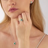 Mappin & Webb Platinum 6mm x 4mm Emerald & 0.14cttw Diamond Halo Ring - Ring Size N