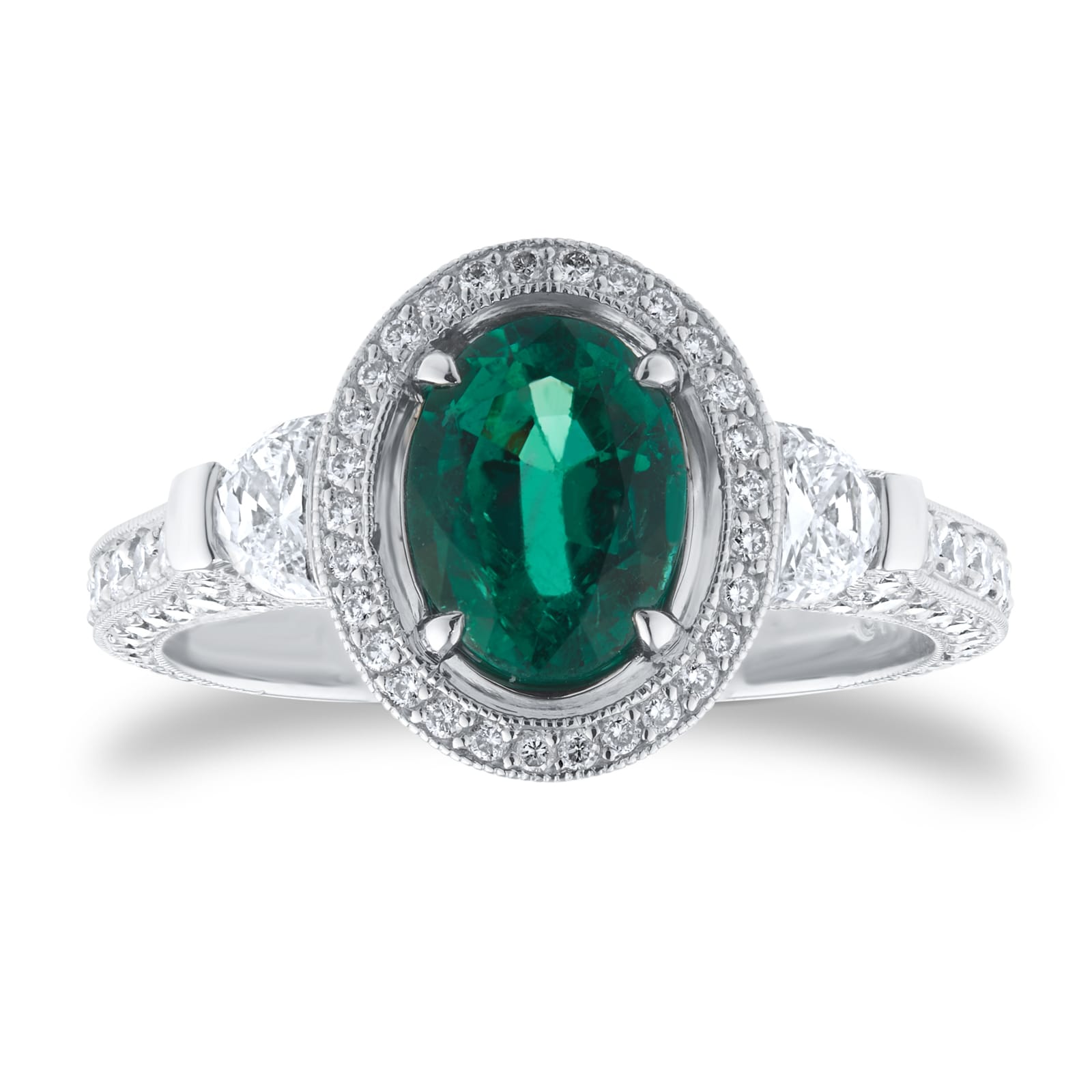 Mappin & Webb Platinum 1.13cttw Diamond & 1.29cttw Oval Cut Emerald Ring Mappin & Webb Platinum 1.13cttw Diamond & 1.29cttw Oval Cut Emerald Ring