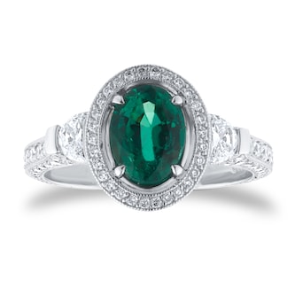 Mappin & Webb Platinum 1.13cttw Diamond & 1.29cttw Oval Cut Emerald Ring