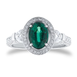 06190074 - Platinum 1.13cttw Diamond & 1.29cttw Oval Cut Emerald Ring