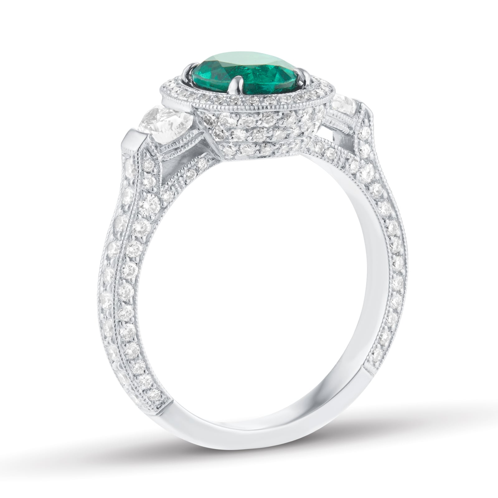 Mappin & Webb Platinum 1.13cttw Diamond & 1.29cttw Oval Cut Emerald Ring
