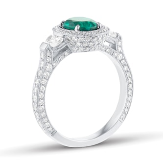 Mappin & Webb Platinum 1.13cttw Diamond & 1.29cttw Oval Cut Emerald Ring