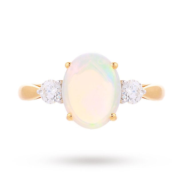 Goldsmiths Opal And Diamond Set Ring In 9 Carat Yellow Gold