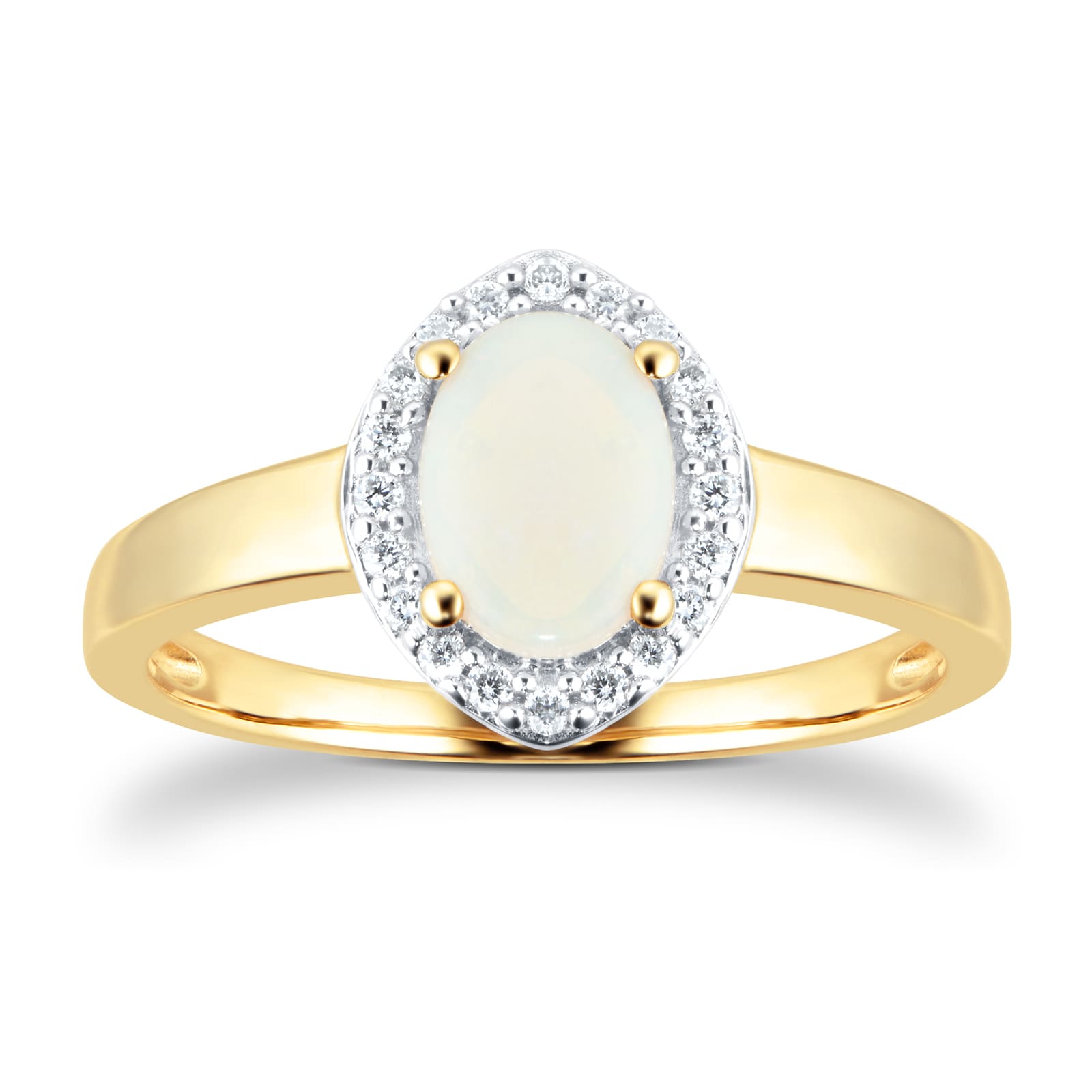 Goldsmiths Oval Cut Opal And Diamond Set Ring In 9 Carat Yellow Gold Goldsmiths Oval Cut Opal And Diamond Set Ring In 9 Carat Yellow Gold