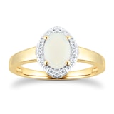 Goldsmiths Oval Cut Opal And Diamond Set Ring In 9 Carat Yellow Gold - Ring Size K
