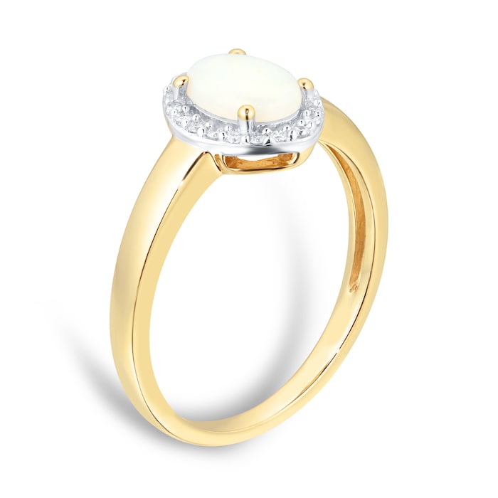 Goldsmiths Oval Cut Opal And Diamond Set Ring In 9 Carat Yellow Gold