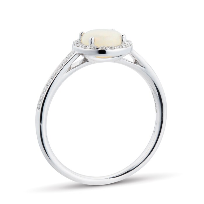 Goldsmiths 9ct White Gold 5.5mm Opal And Diamond 0.15ct Halo Ring