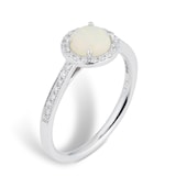 Goldsmiths 9ct White Gold 5.5mm Opal And Diamond 0.15ct Halo Ring