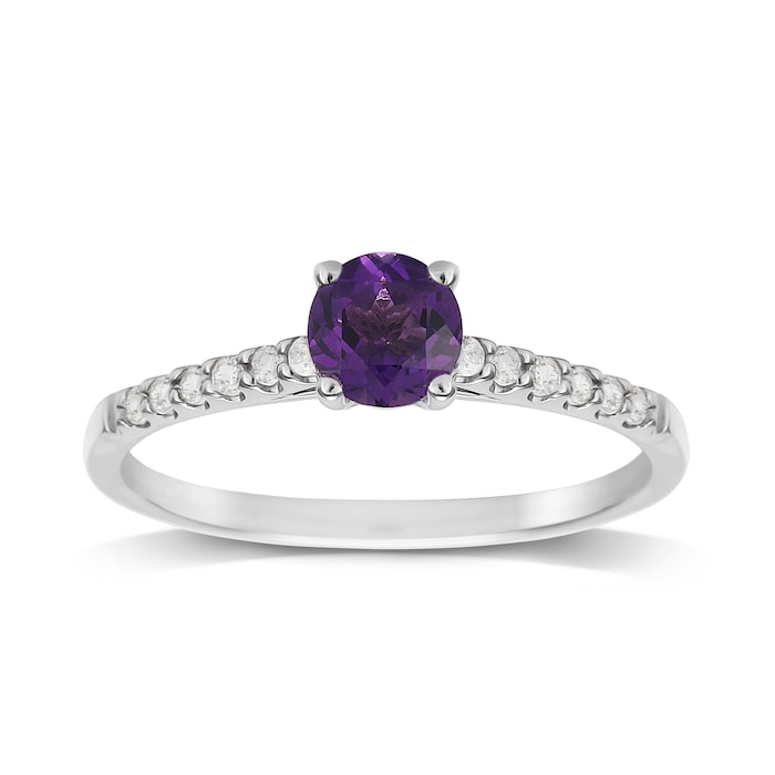 Goldsmiths 9ct White Gold Amethyst & Topaz Ring - Ring Size L