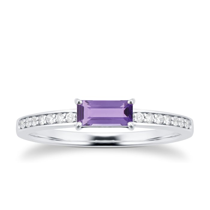 Goldsmiths 9ct White Gold Amethyst & Diamond Ring