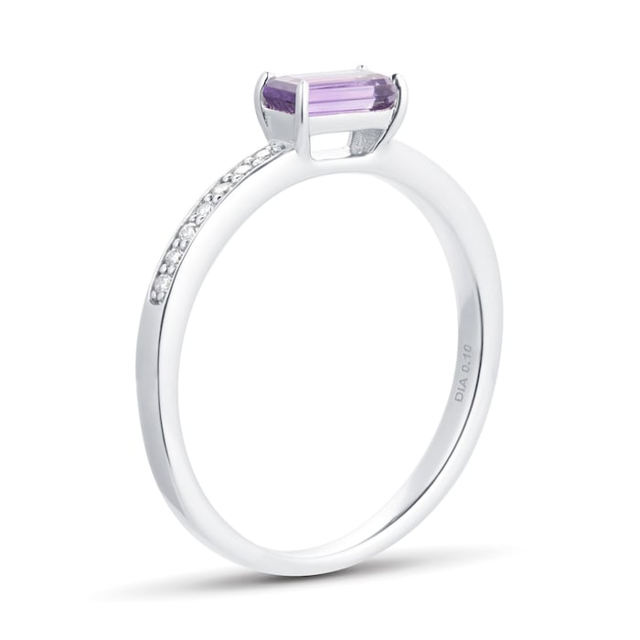 Goldsmiths 9ct White Gold Amethyst & Diamond Ring