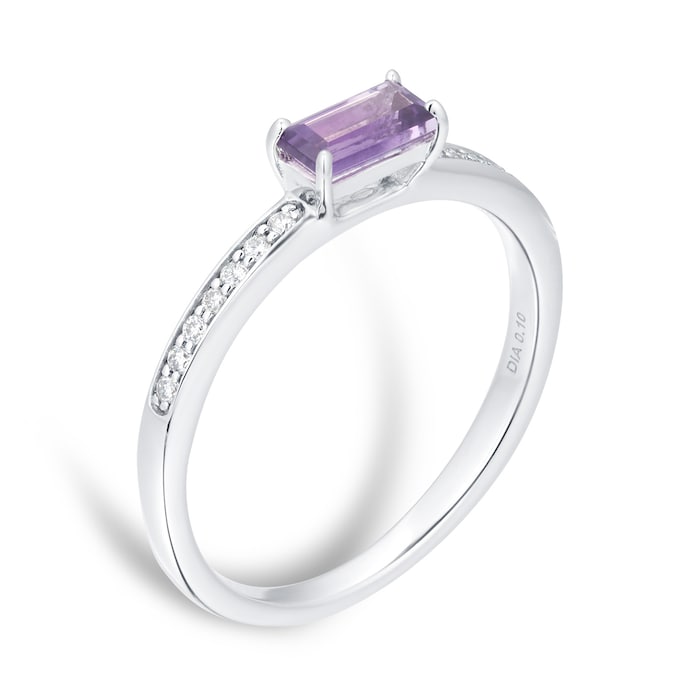 Goldsmiths 9ct White Gold Amethyst & Diamond Ring