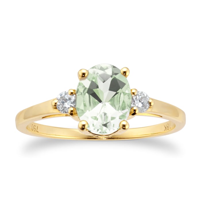 Goldsmiths 18ct Yellow Gold Green Amethyst & 0.11ct Diamond Ring