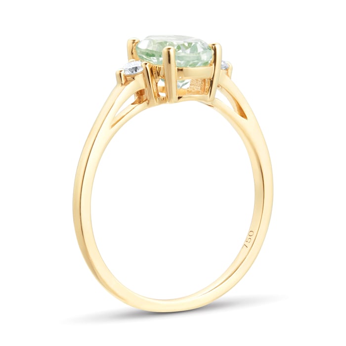 Goldsmiths 18ct Yellow Gold Green Amethyst & 0.11ct Diamond Ring