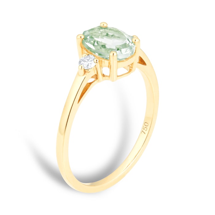 Goldsmiths 18ct Yellow Gold Green Amethyst & 0.11ct Diamond Ring