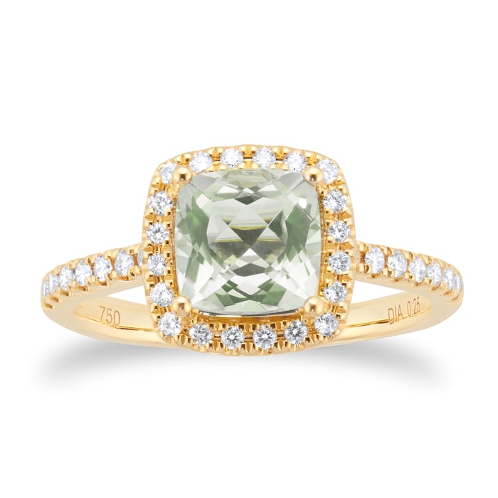 Goldsmiths 18ct Yellow Gold 0.25ct Diamond Halo & Green Amethyst Ring