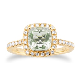 06260096 - 18ct Yellow Gold 0.25ct Diamond Halo & Green Amethyst Ring