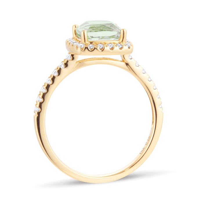 Goldsmiths 18ct Yellow Gold 0.25ct Diamond Halo & Green Amethyst Ring