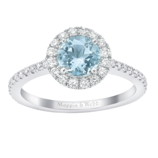 Mappin & Webb Carrington 18ct White Gold 6mm Aquamarine And 0.30cttw Diamond Ring