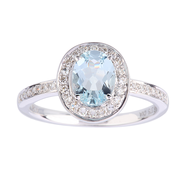 Goldsmiths Oval Aquamarine And Diamond Ring In 9 Carat White Gold Goldsmiths Oval Aquamarine And Diamond Ring In 9 Carat White Gold