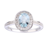 Goldsmiths Oval Aquamarine And Diamond Ring In 9 Carat White Gold