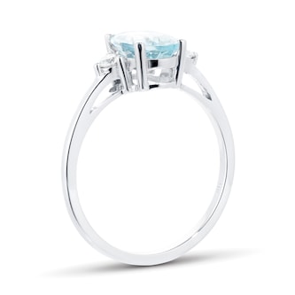 Goldsmiths 9 Carat White Gold Aquamarine With 0.11ct Diamond Oval Ring