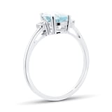 Goldsmiths 9 Carat White Gold Aquamarine With 0.11ct Diamond Oval Ring - Ring Size J