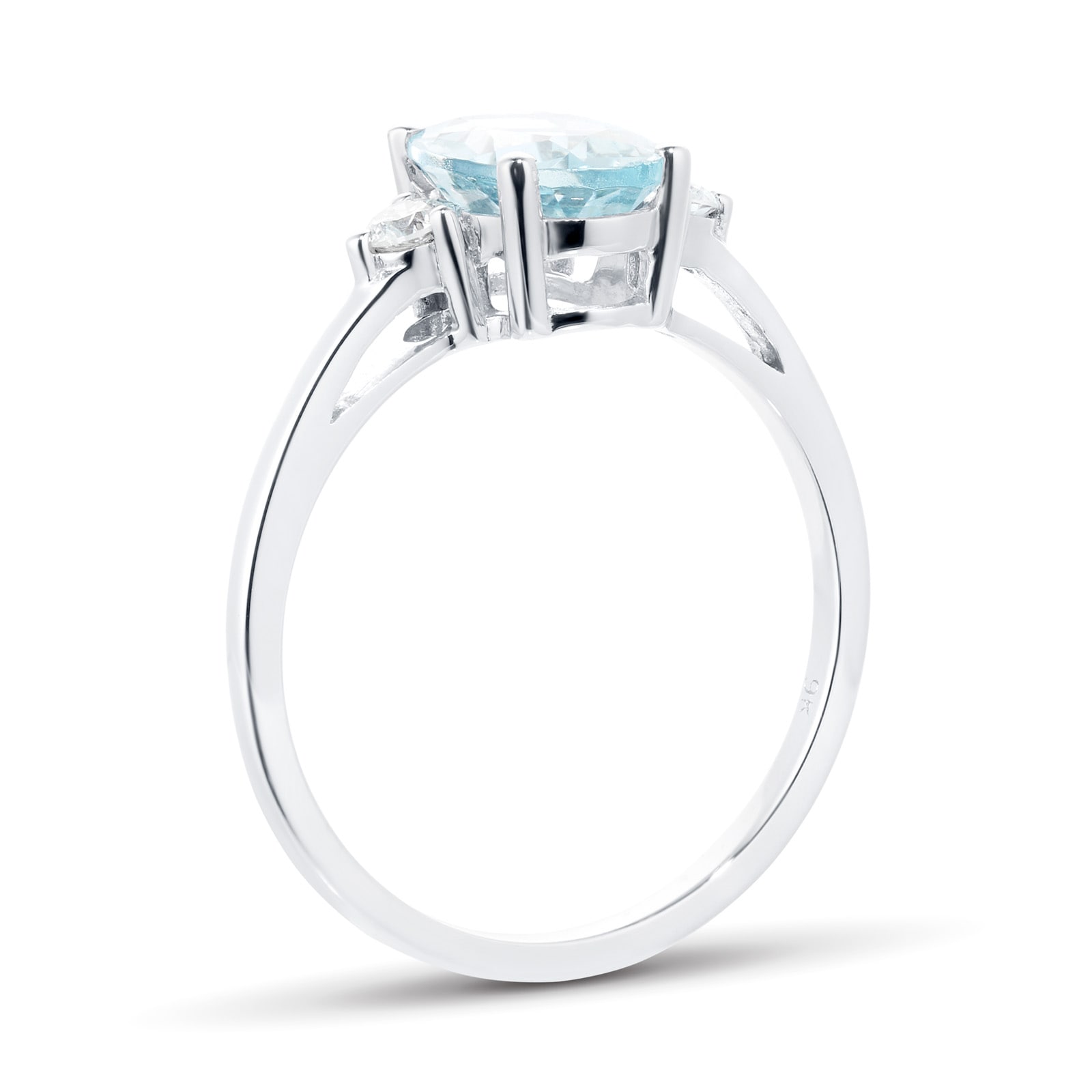 Goldsmiths 9 Carat White Gold Aquamarine With 0.11ct Diamond Oval Ring ...