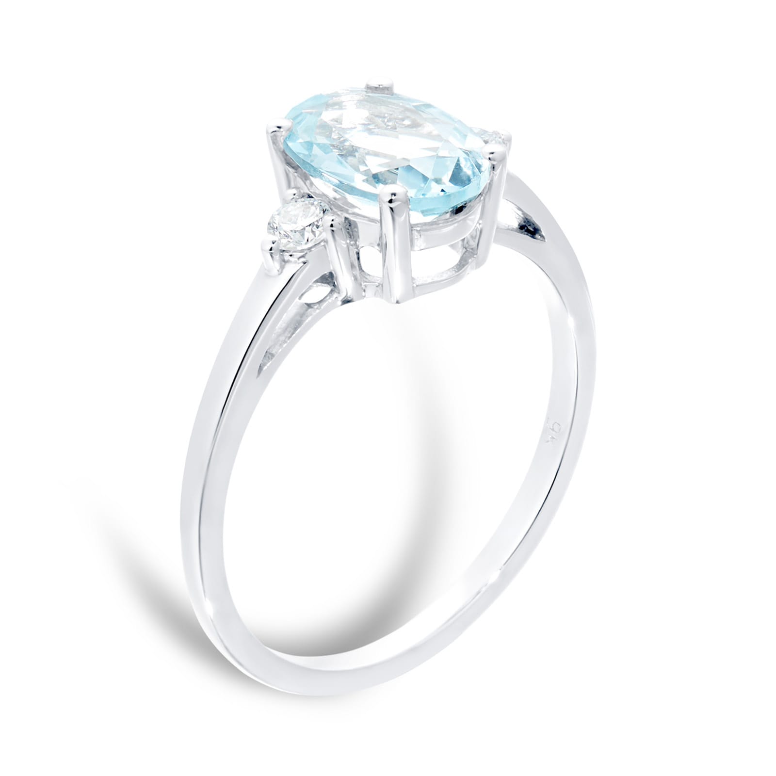Goldsmiths 9 Carat White Gold Aquamarine With 0.11ct Diamond Oval Ring