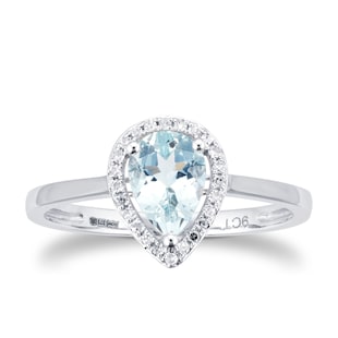 Goldsmiths 9ct White Gold Aquamarine & Diamond 0.072ct Pear Ring