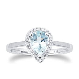 06280047 - 9ct White Gold Aquamarine & Diamond 0.072ct Pear Ring