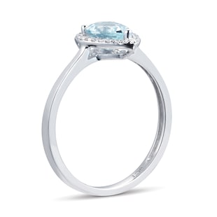 Goldsmiths 9ct White Gold Aquamarine & Diamond 0.072ct Pear Ring