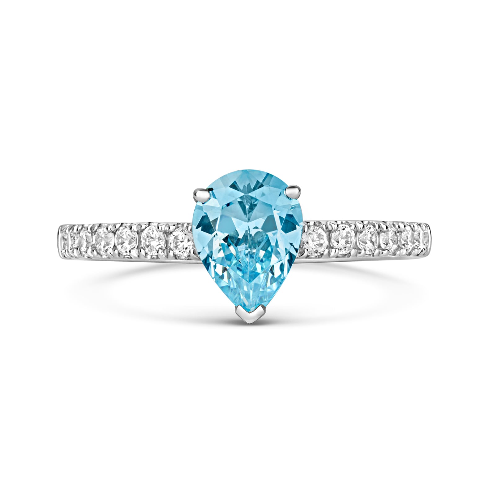 Platinum 1.10ct Aquamarine Pear Cut 0.24cttw Diamond Engagement Ring - Ring Size O
