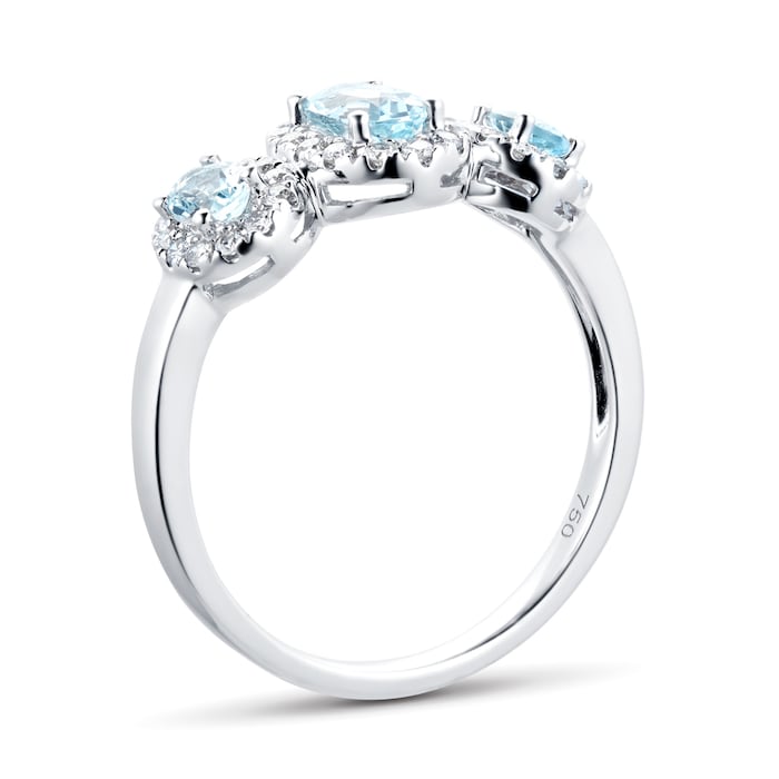 Goldsmiths 18ct White Gold Three Stone Aquamarine & Diamond Ring