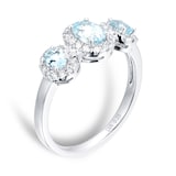 Goldsmiths 18ct White Gold Three Stone Aquamarine & Diamond Ring