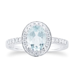 06280052 - 9ct White Gold Aquamarine & Diamond Halo Ring