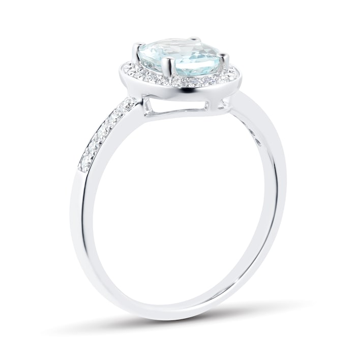 Goldsmiths 9ct White Gold Aquamarine & Diamond Halo Ring