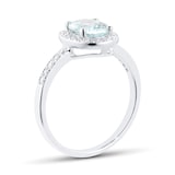 Goldsmiths 9ct White Gold Aquamarine & Diamond Halo Ring