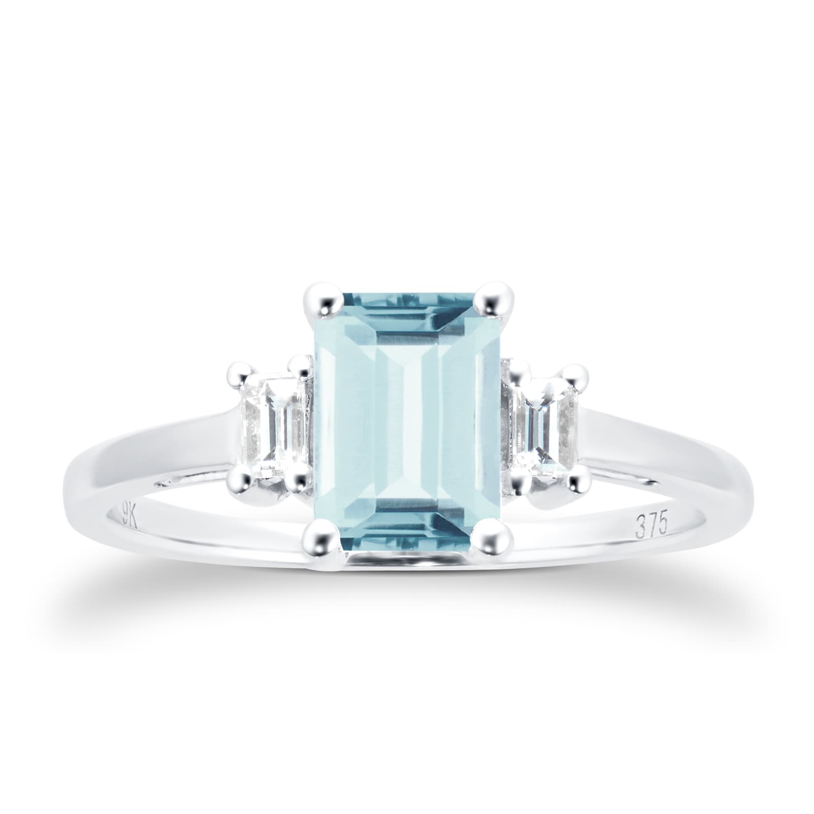 Goldsmiths 9ct White Gold Aquamarine & 0.12cttw Diamond Emerald Cut Ring Goldsmiths 9ct White Gold Aquamarine & 0.12cttw Diamond Emerald Cut Ring