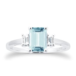 06280057 - 9ct White Gold Aquamarine & 0.12cttw Diamond Emerald Cut Ring