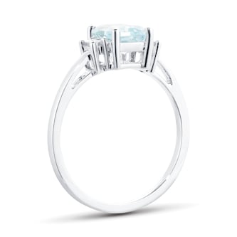 Goldsmiths 9ct White Gold Aquamarine & 0.12cttw Diamond Emerald Cut Ring