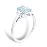 Goldsmiths 9ct White Gold Aquamarine & 0.12cttw Diamond Emerald Cut Ring
