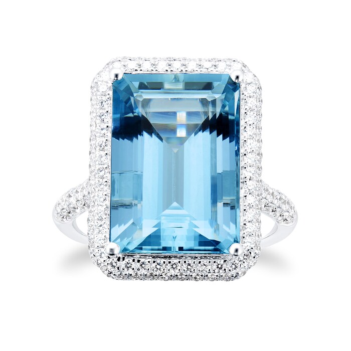 Mappin & Webb 18ct White Gold Emerald Cut Aquamarine & 1.14cttw Diamond Ring